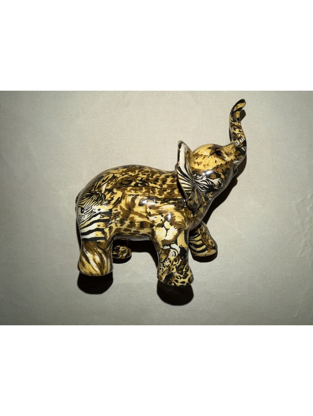Vintage LaVie Ceramic Safari Elephant Figurine 1 Patchwork 1 Dotted